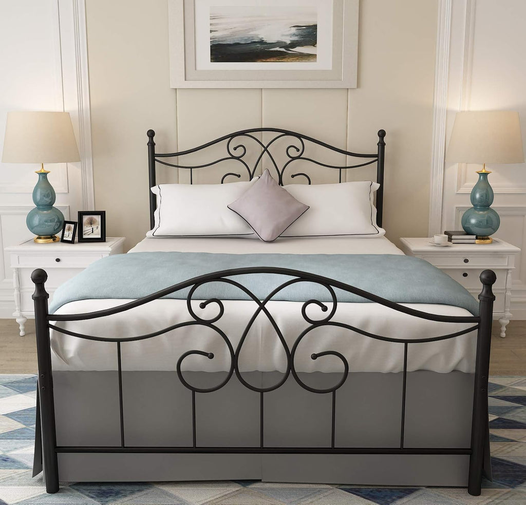 Vintage Sturdy Full Size Metal Bed Frame with Headboard and Footboard Basic Bed Frame No Box Spring Needed (Full,Black)