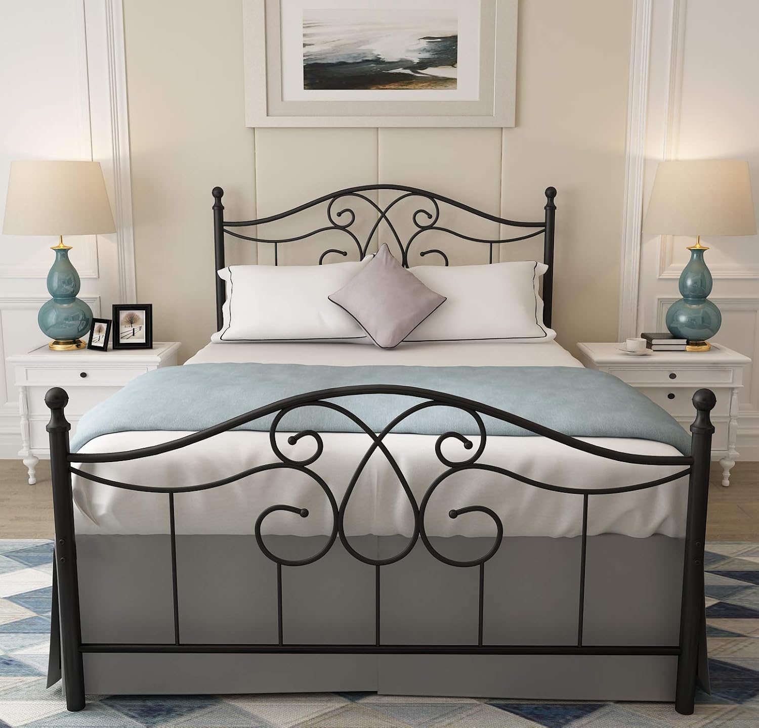 Vintage Sturdy Full Size Metal Bed Frame with Headboard and Footboard Basic Bed Frame No Box Spring Needed (Full,Black)