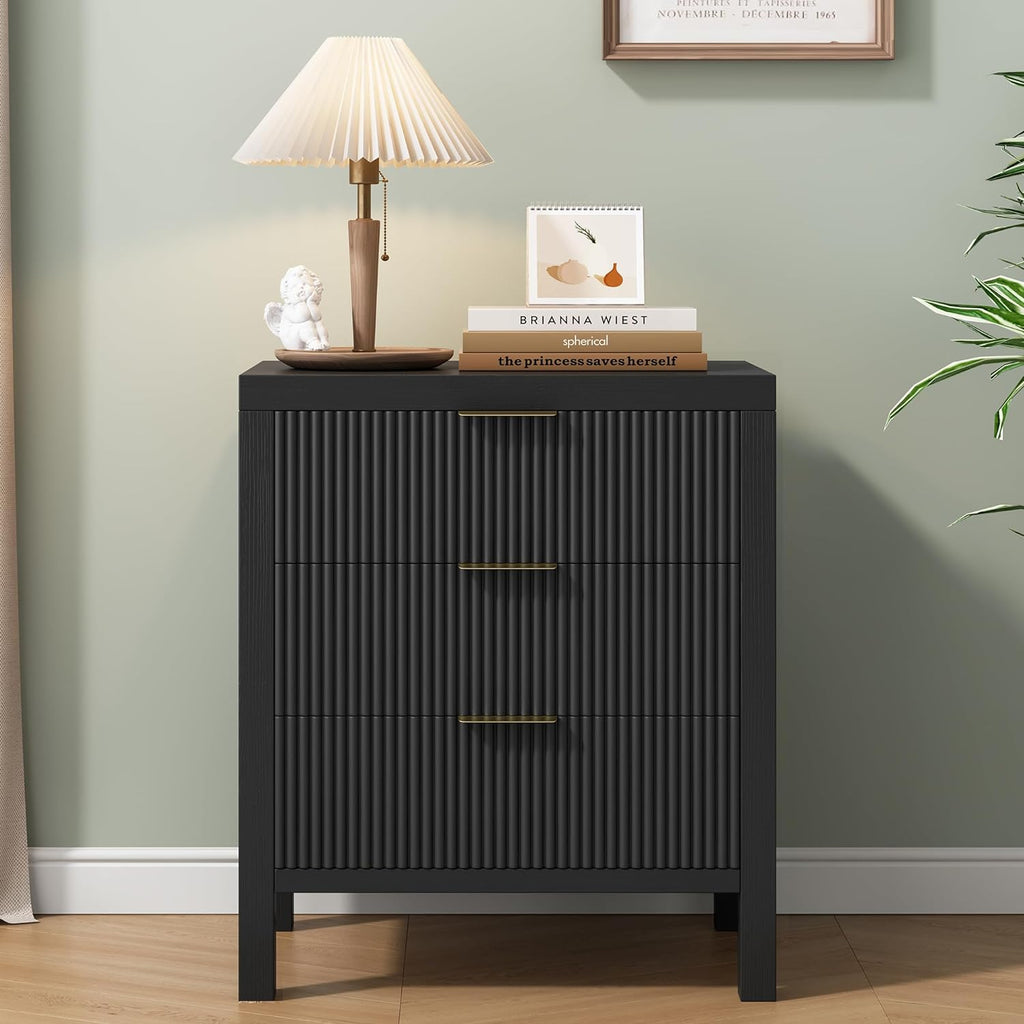 Nightstand Set of 2, Dresser and Nightstand Sets, Bedside Tables, Mid Century Nightstands with 6 Wide Drawers for Bedroom, Kids' Room, Hallway, (Black X 2)