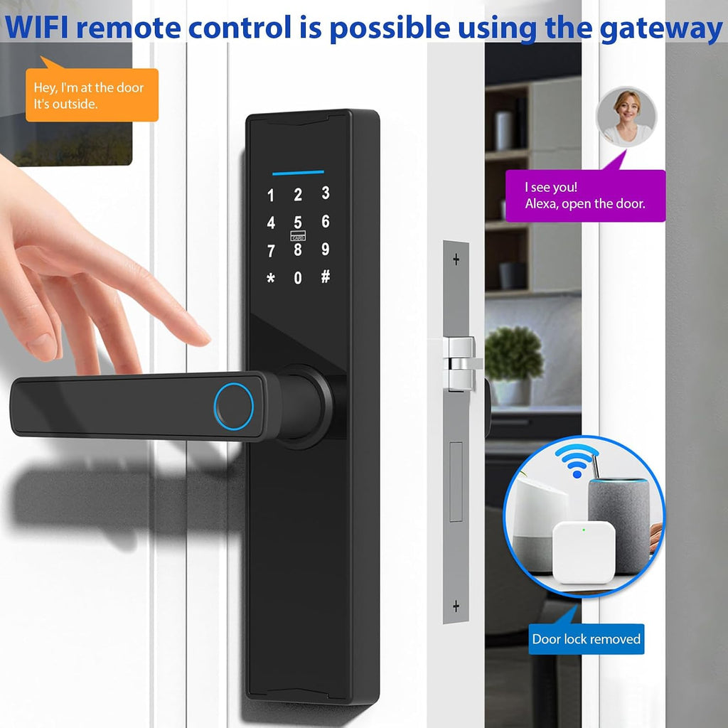 Tuya Smart Lock - Fingerprint & Keypad Door Lock with Handle - Electronic Deadbolt - Compatible with Tuya APP