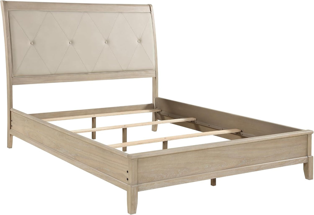 3 Pieces Bedroom Furniture Set Full Size Bed and Nightstands Tufted Headboard Beige Finish Durable