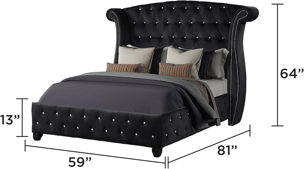 Full 4 Pc Upholstery Bedroom Set Made with Wood in Black