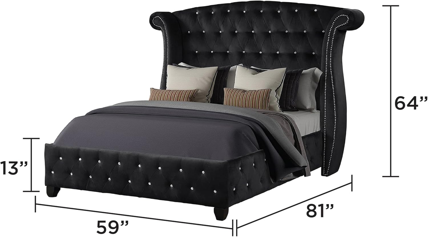 Full 4 Pc Upholstery Bedroom Set Made with Wood in Black