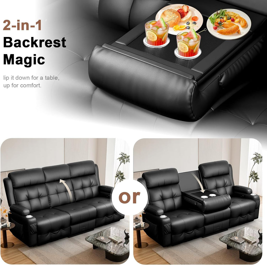 Recliner Sofa, Massage Flip Back Reclining Sofa 3 Seater Sets Heavy Weight Capacity, RV Loveseat Clearance, Recliner Couch with Storage, Cup Holders, Wall Hugger Couches for Living Room