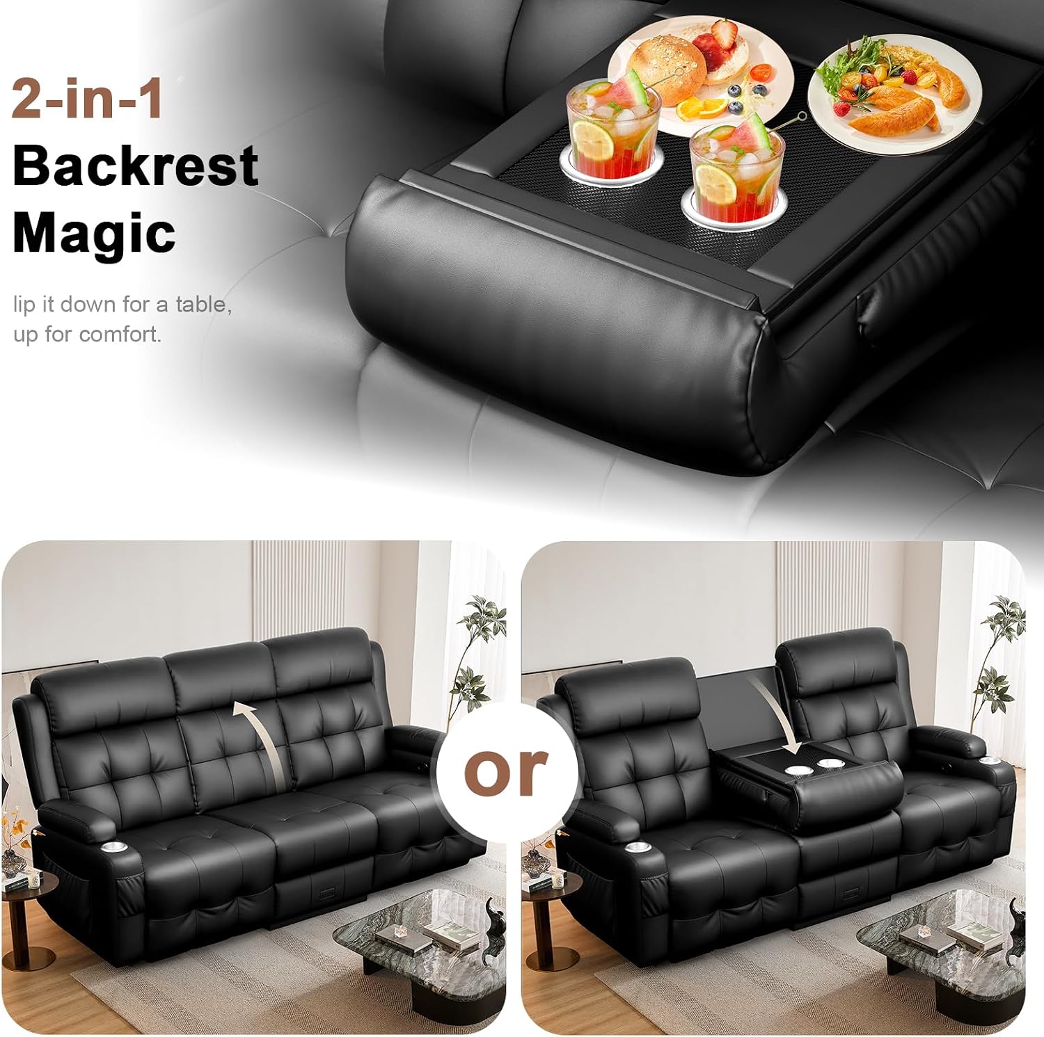 Recliner Sofa, Massage Flip Back Reclining Sofa 3 Seater Sets Heavy Weight Capacity, RV Loveseat Clearance, Recliner Couch with Storage, Cup Holders, Wall Hugger Couches for Living Room