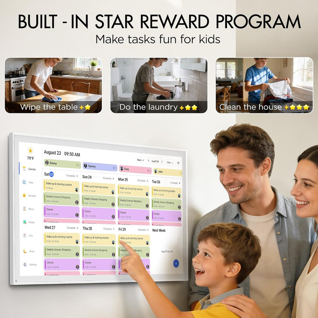 LOOFII 27 Inch Smart Digital Calendar – 1920×1080 Full HD Touchscreen Calendar & Family Planner with Chore Chart & Meal Planner, Wall-Mountable