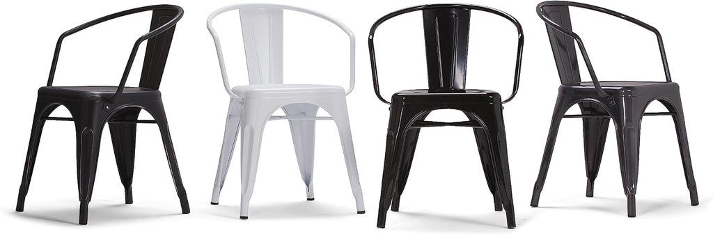 SIMPLIHOME Larkin Dining Arm Chair Set in Distressed Black, Silver, 20.1'W x 20.1'D x 28.2'H, Industrial Metal Chairs for Dining Room, Kitchen (Set of 2)