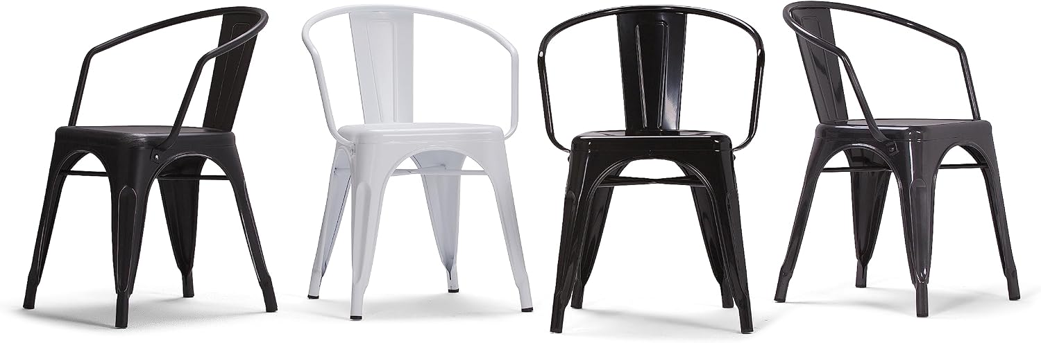 SIMPLIHOME Larkin Dining Arm Chair Set in Distressed Black, Silver, 20.1'W x 20.1'D x 28.2'H, Industrial Metal Chairs for Dining Room, Kitchen (Set of 2)