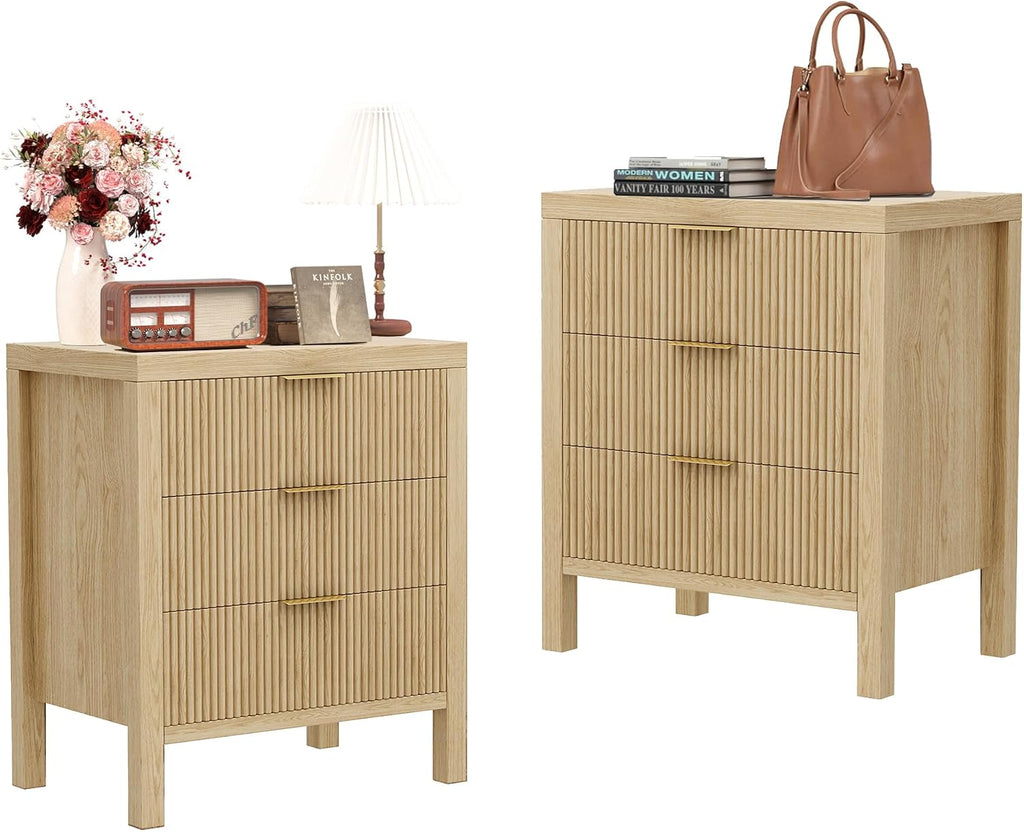 Nightstand, Small Nightstand for Bedroom, Modern Bedside Table with Wooden Frame, Dresser with 3 Drawers, Bedside Furniture, Night Stand, Natural