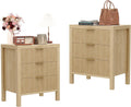 Nightstand with 6 Drawers, Dresser and Nightstand Sets, Bedside Tables, Mid Century Nightstands with 6 Wide Drawers for Bedroom, Kids' Room, Hallway, (Natural X 2pcs)
