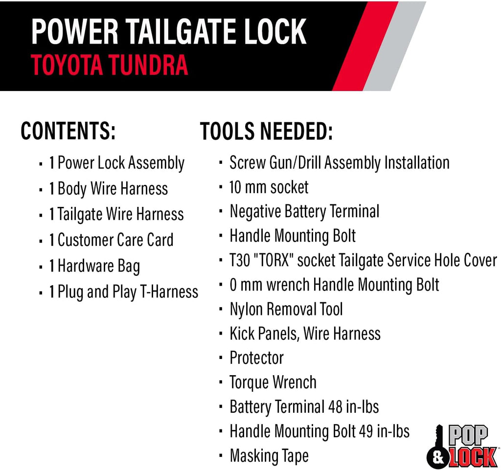 Pop & Lock Toyota Tundra Tailgate Lock – Power Tailgate Anti-Theft Lock with Plug & Play T-Harness – Fits Tundra 2014-2021 Models (PL8547TUN)