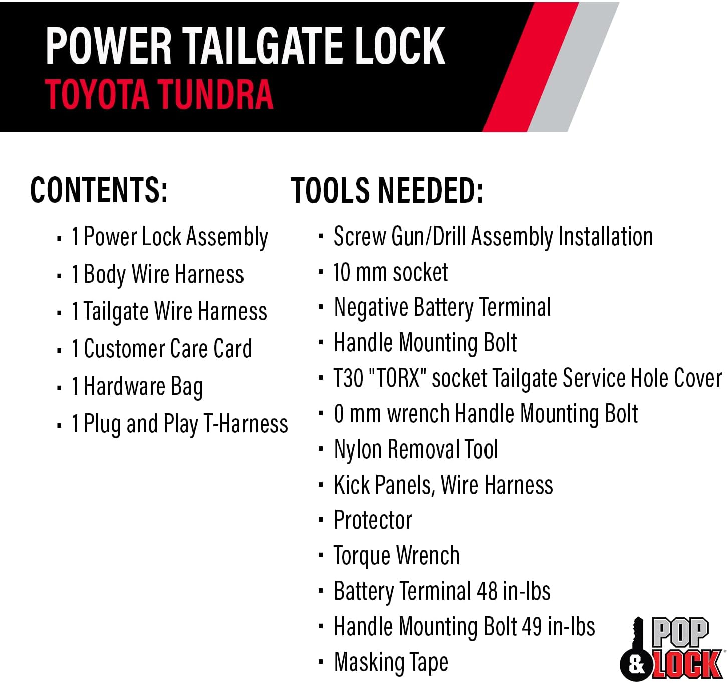 Pop & Lock Toyota Tundra Tailgate Lock – Power Tailgate Anti-Theft Lock with Plug & Play T-Harness – Fits Tundra 2014-2021 Models (PL8547TUN)