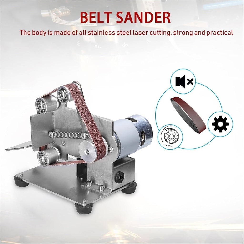 Mini Belt Sander, Electric Belt Sander, 4000-9000 Rpm, 7 Speed Regulation, with 10pcs Belts and Dust Shield, Sanding Belt Size 25mm, for Metal Plastic Working DIY Small Projects