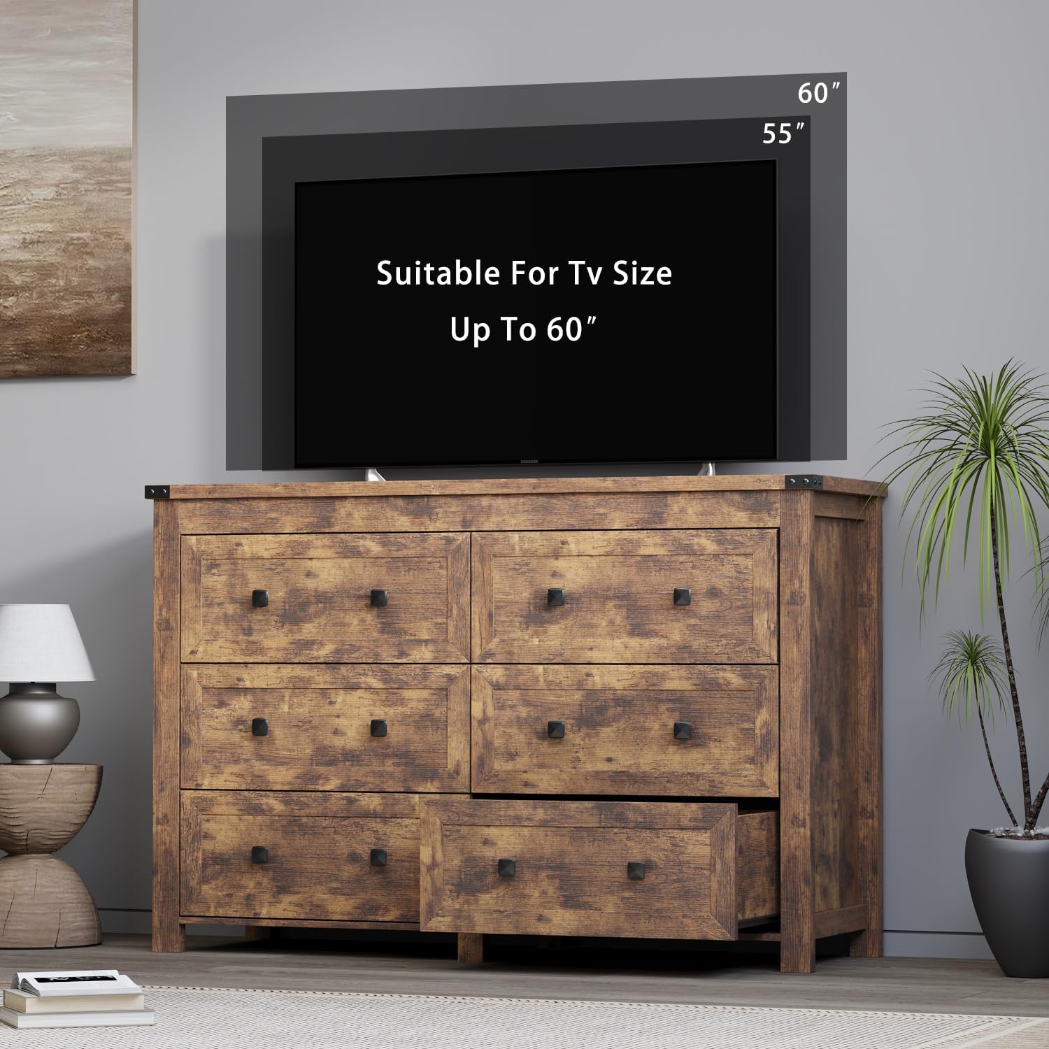 Wodeer 6 Drawer Dresser for Bedroom, Brown Modern Dressers & Chests of Drawers with Metal Handles, Closet Storage Dresser, Storage Cabinet and Organizer with Drawers