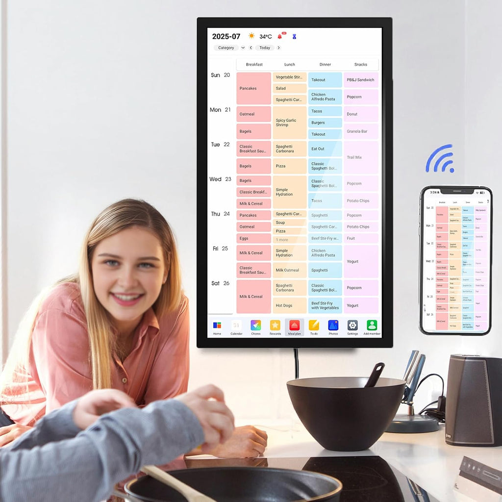 32' Smart Calendar Electronic Calendar, Digital Calendar Wall Touch Screen, Smart Touchscreen Interactive Display, Planner & Chore Chart for Home Office, Meal Plans & Family Organizer