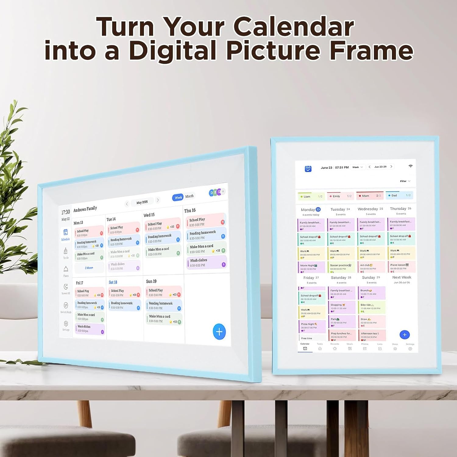 WALFRONT Digital Calendar Wall Touch Screen Electronic Calendar Smart 10.1 Inch Touch Screen WiFi Interactive Chore Chart Family Planner Photo Frame for Home Household Planner