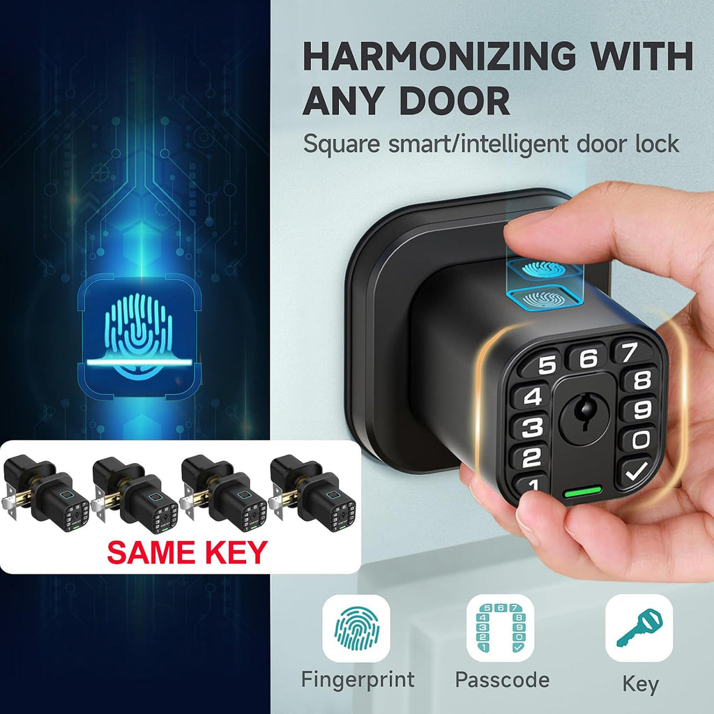 Richelock Fingerprint Door knob, Smart Biometric Door Lock with Keypad, Keyless Entry Code Door Knob, Waterproof & Weatherproof , Auto Lock ,Voice Navigation, For Bedroom, Gate,Office