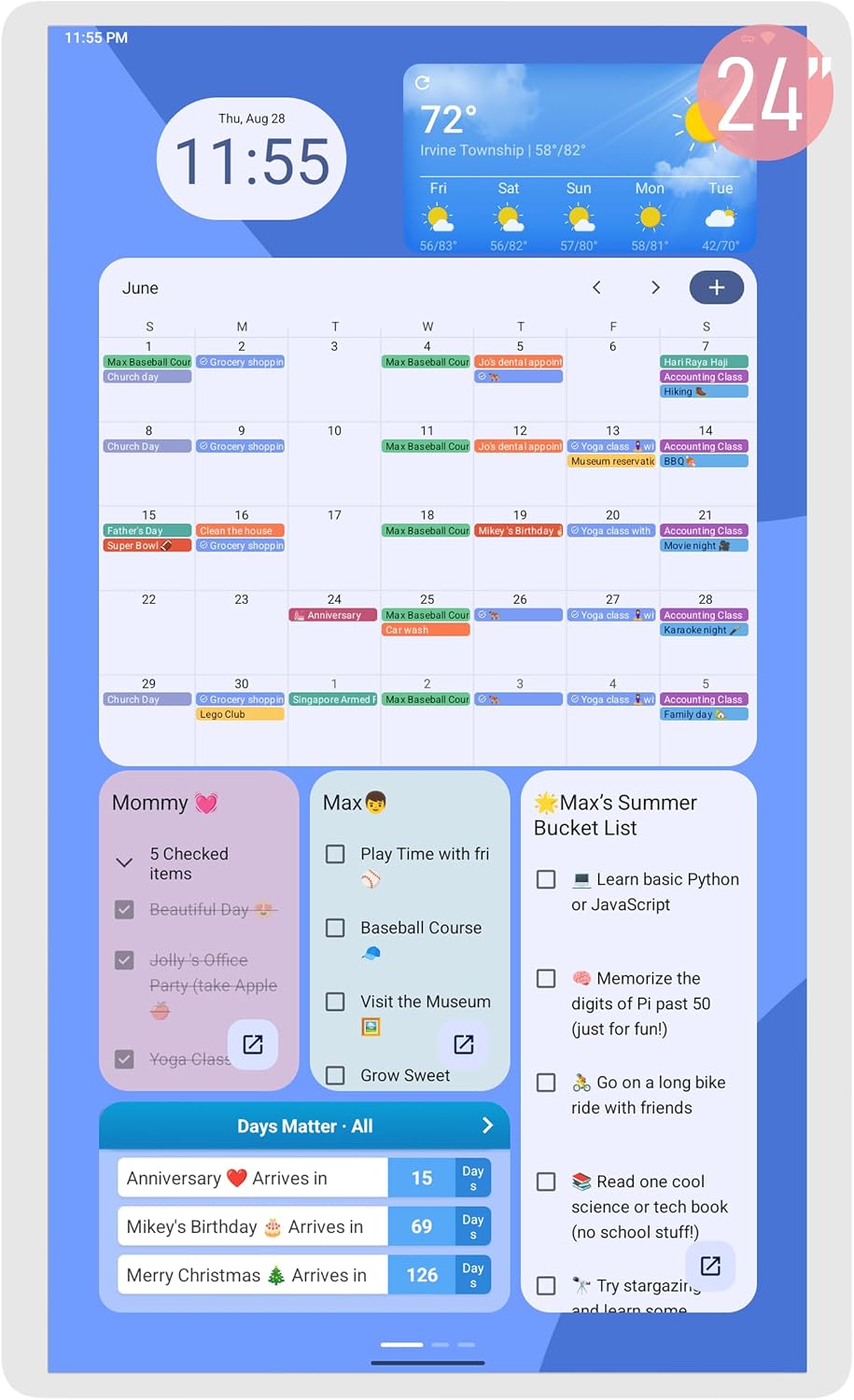 Digital Calendar Wall Touch Screen, Digital Wall Calendar, (24 Inch Smart Digital Calendar Family Schedules, Meal Planning, Business Chore Chart)