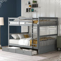 Bed Frames for Kids, Grey Bedding Set Full Over Full with 2 Drawers Ladder and Rail Guard Solid Wood Slats Bunk Bed for Boys and Girls Bedroom