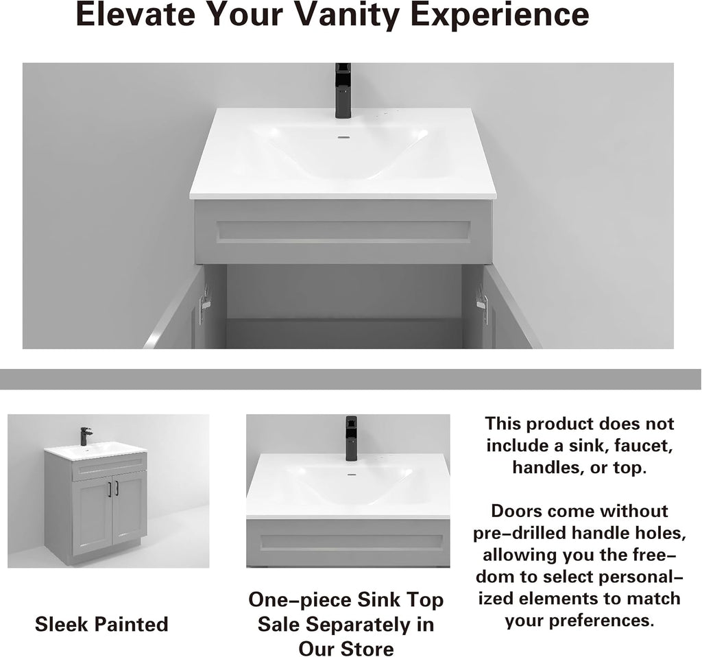 36' Light Grey Shaker Bathroom Vanity Base – Ready-to-Assemble Sink Cabinet, Freestanding Bathroom Vanity Base Only, No Top or Sink