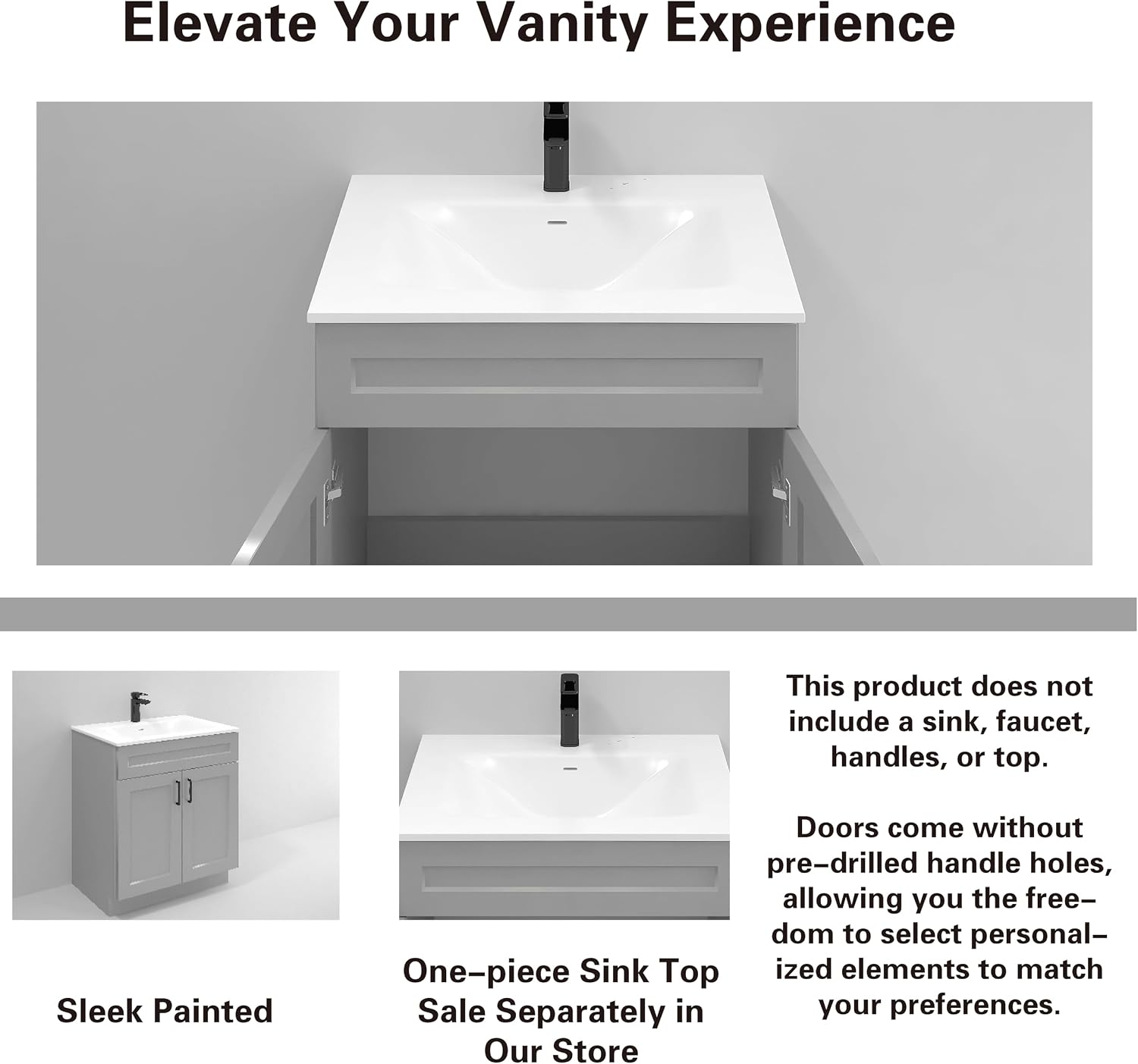 36' Light Grey Shaker Bathroom Vanity Base – Ready-to-Assemble Sink Cabinet, Freestanding Bathroom Vanity Base Only, No Top or Sink