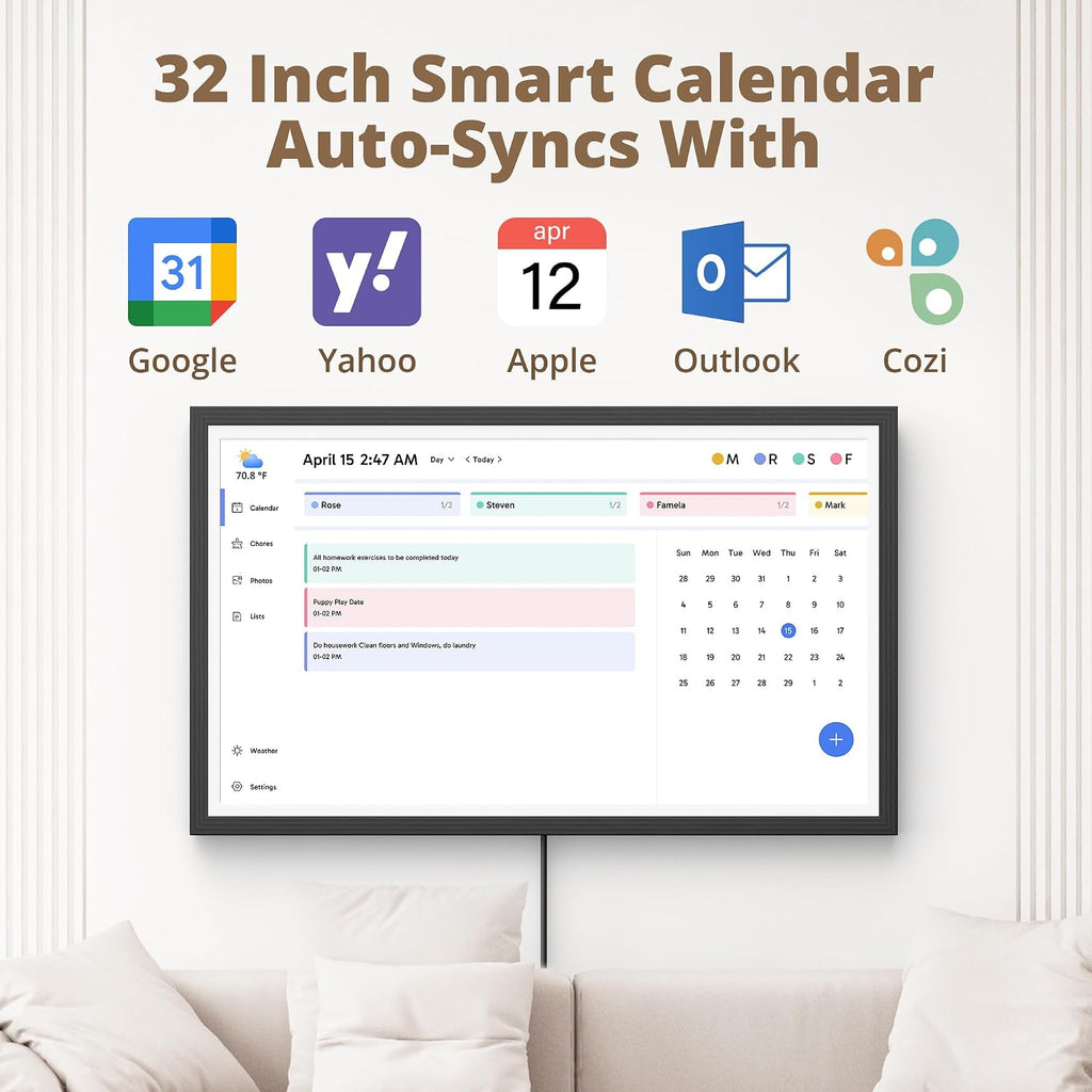 Dragon Touch 32' Digital Calendar Chore Chart – 1080P Full HD Interactive Touchscreen, Smart Family Planner, Hearth Display Digital Calendar Wall & Desk Mountable for Seamless Scheduling Black