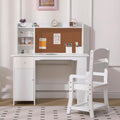 Garvee Kids Desk, Study Desk and Chair Set for Boys and Girl, Wooden Kids Writing Table with Bookshelf, Bulletin Board, Cabinet and Drawer for Ages 3-8, White