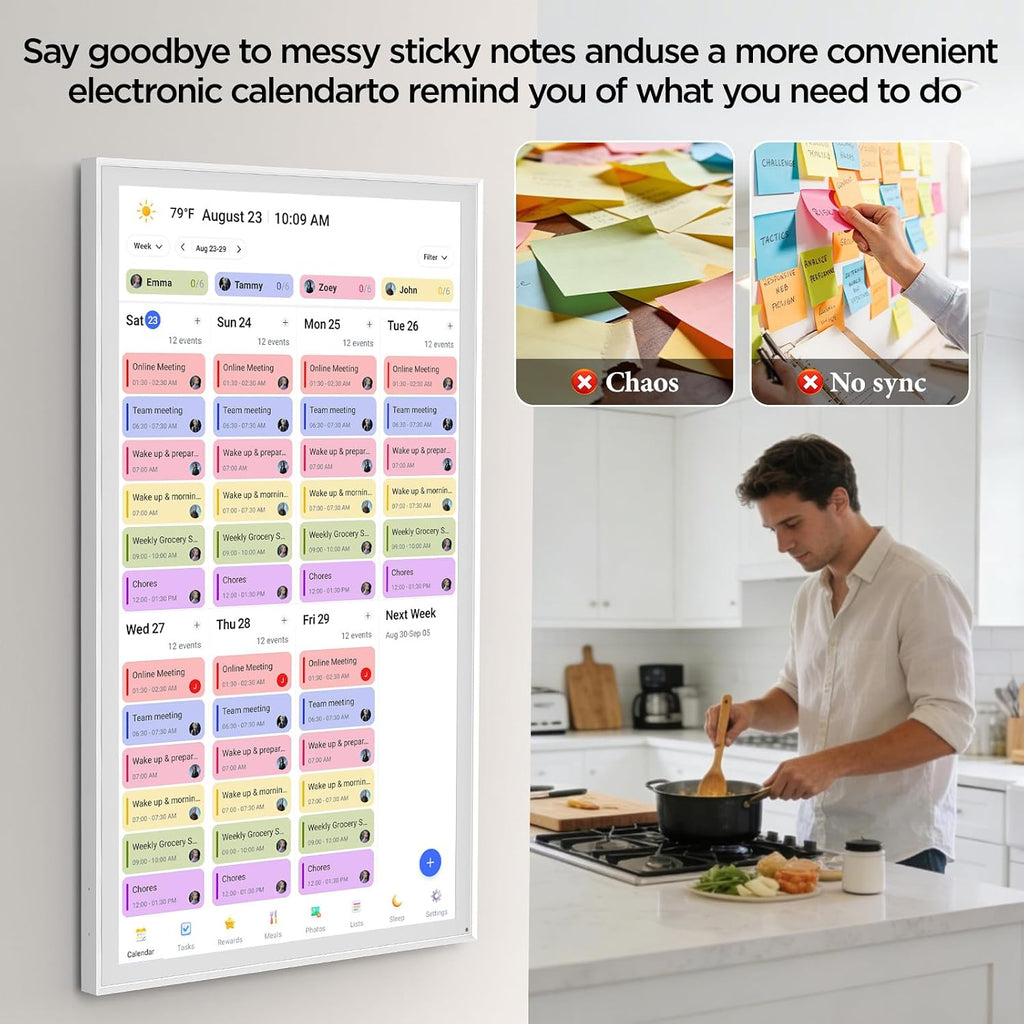 LOOFII 27 Inch Smart Digital Calendar – 1920×1080 Full HD Touchscreen Calendar & Family Planner with Chore Chart & Meal Planner, Wall-Mountable