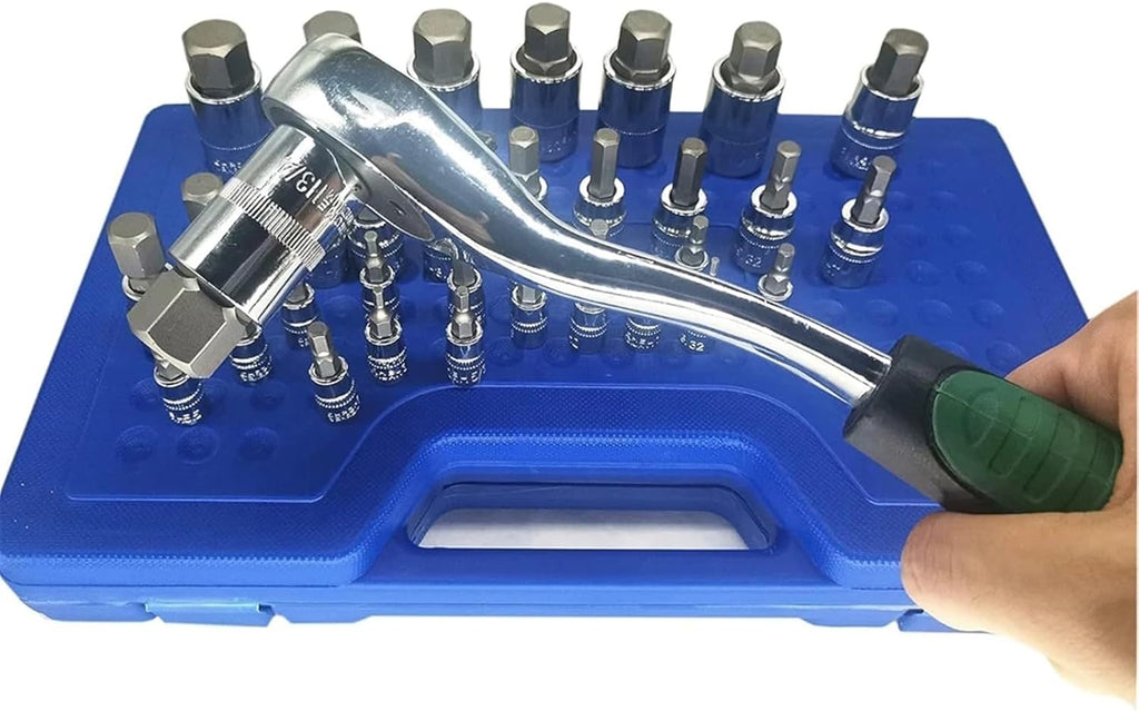 34Pcs Hex Bit Socket Set Allen Wrench Bit Kit Hex Key For Ratchet Socket Tool SA-E And Metric 3/8, 1/4, 1/2 Drive Socket