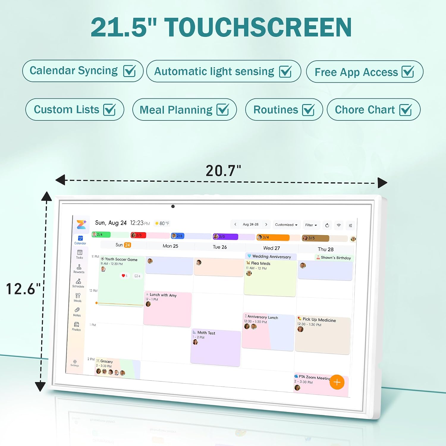 Digital Calendar Wall Touch Screen, 21.5 Inch Electronic Smart Calendar with Google Play & Multi-Calendar Sync, Electronic Planner & Chore Chart for Family Schedules Meal White