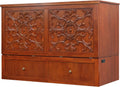 Mega Solutions Notturno Murphy Cabinet Bed Queen 8 inch Save Space in Style with Elegant Cognac Wood Finish Charging Station - Guest Room or Small Apartment Must-Have