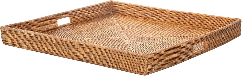 KOUBOO La Jolla Rattan Tray, Square Woven Tray - Decorative Coffee Table, Breakfast Tray, Home Decor Basket Style, Extra Large, Honey-Brown