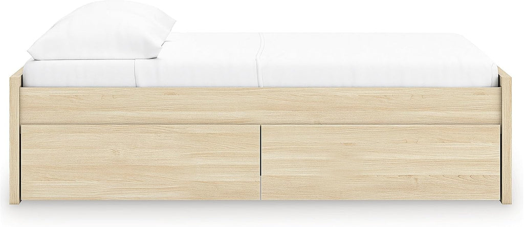 Signature Design by Ashley Onita Scandinavian 4-Drawer Full Platform Bed with 2 Side Storage, Foundation or Box Spring Not Needed, Light Brown