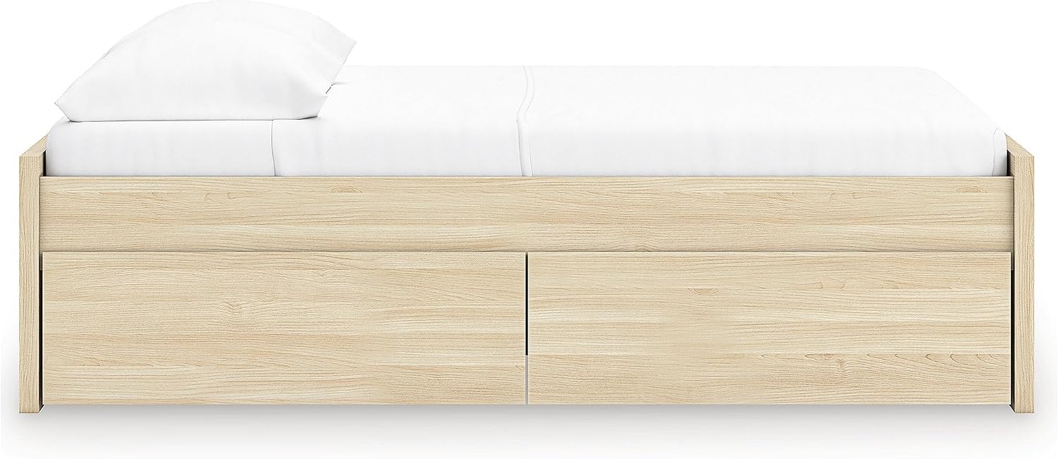 Signature Design by Ashley Onita Scandinavian 4-Drawer Full Platform Bed with 2 Side Storage, Foundation or Box Spring Not Needed, Light Brown