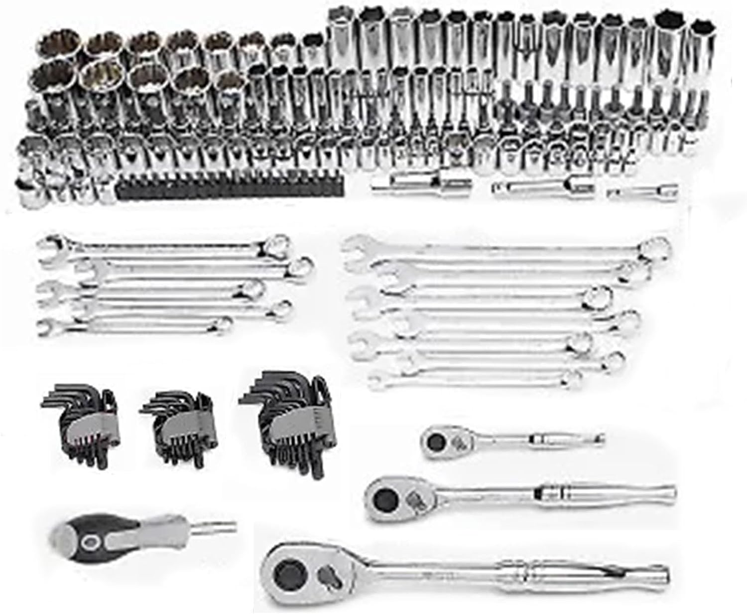 Master Mechanic 180 Piece Mechanics SAE and Metric Socket Tool Kit with 1/4, 3/8, and 1/2 Inch Drive, Assorted Bits, Adapters, Wrenches, and Hex Keys
