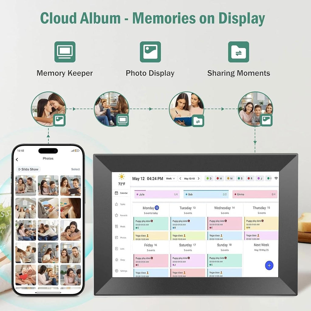ciciglow Smart Digital Calendar, 10.1 Inch Wi Fi Electronic Wall Calendars Chore Chart, Interactive Touchscreen for Family Schedule Meal Planner, 32GB, Wall and Desk Mountable (US Plug)