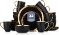 Stone Lain Florian Modern Porcelain Dish Set, 32-Piece Dishes for 8, Gold and Black