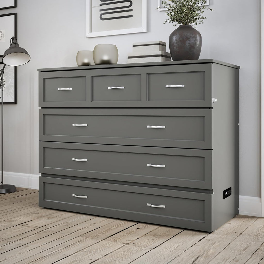 AFI Deerfield Murphy Bed Chest Full w/Charger Grey