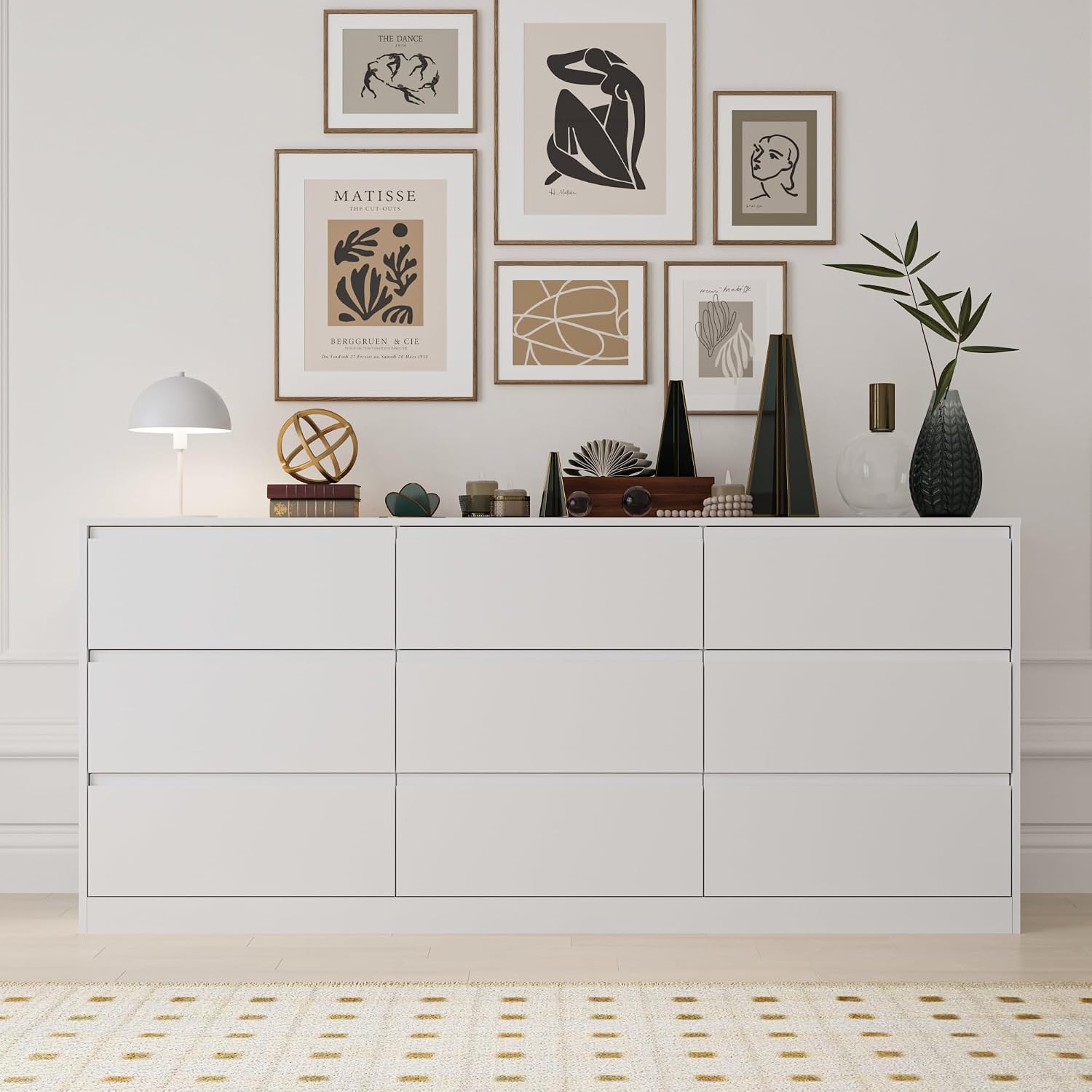 Bobve 70.9' Dresser for Bedroom with 9 Drawers, Large Modern Chest of Drawers with Deep Drawers, Wide Double Dresser Handle Free, Storage Organizer for Bedroom, Living Room, Hallway (White)