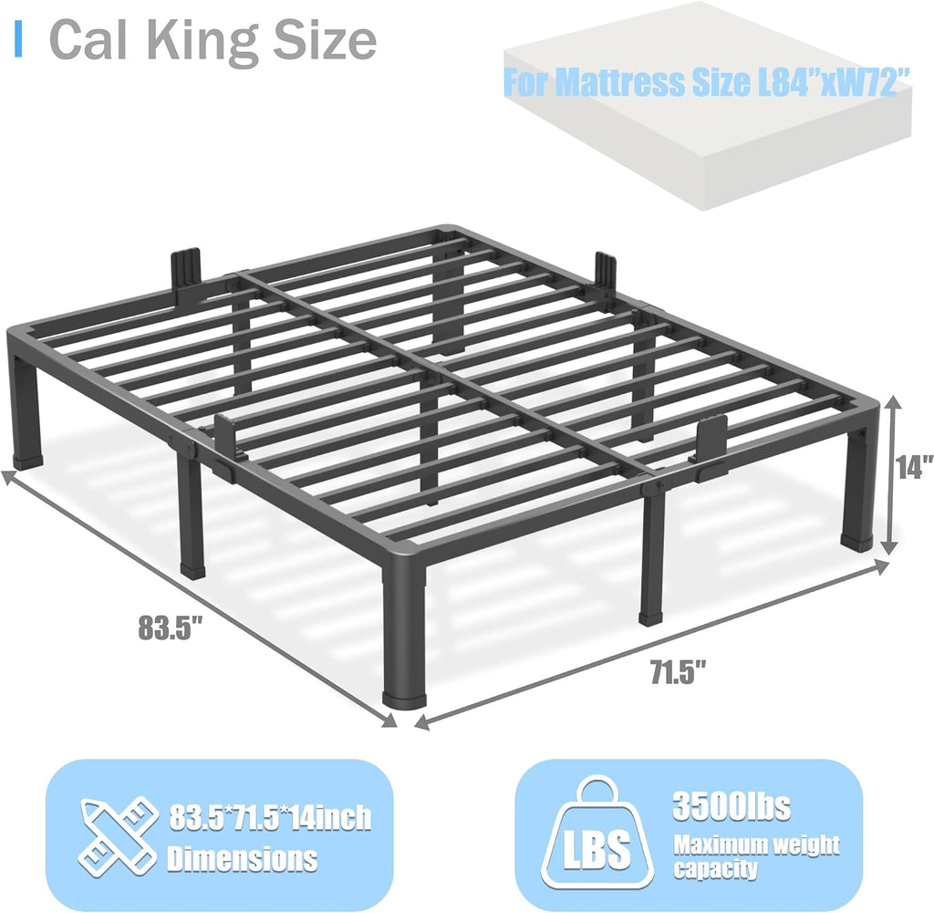 Yitong Angel 14 inch California King Bed Frame with Round Corner Legs Mattress Slide Stopper,3500 lbs Heavy Duty Metal Platform,Steel Slat Support,No Box Spring Needed,Easy Assembly,Noise Free