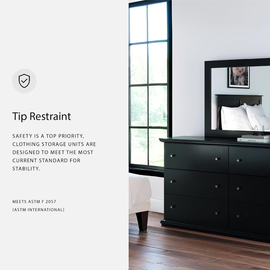 Signature Design by Ashley Maribel Traditional 6-Drawer Dresser and Mirror with Safety Stop, Black