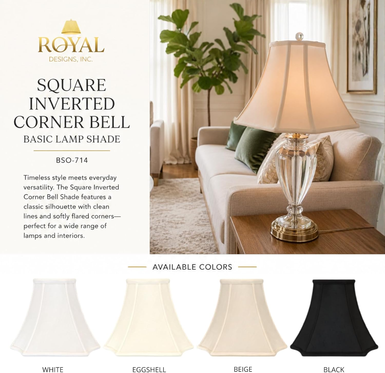 Royal Designs, Inc. BS-714-16WH-2 Square Inverted Corner Bell Basic Lamp Shade, 7 x 16 x 11.5, White, 2-Pack