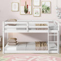 Ball & Cast Twin Over Twin Bunk Bed,Solid Rubber Wooden Low Floor Platform Bed with Ladder and Full Length Guardrail,Slat Support,Bedroom Furniture for Girls Boys,White