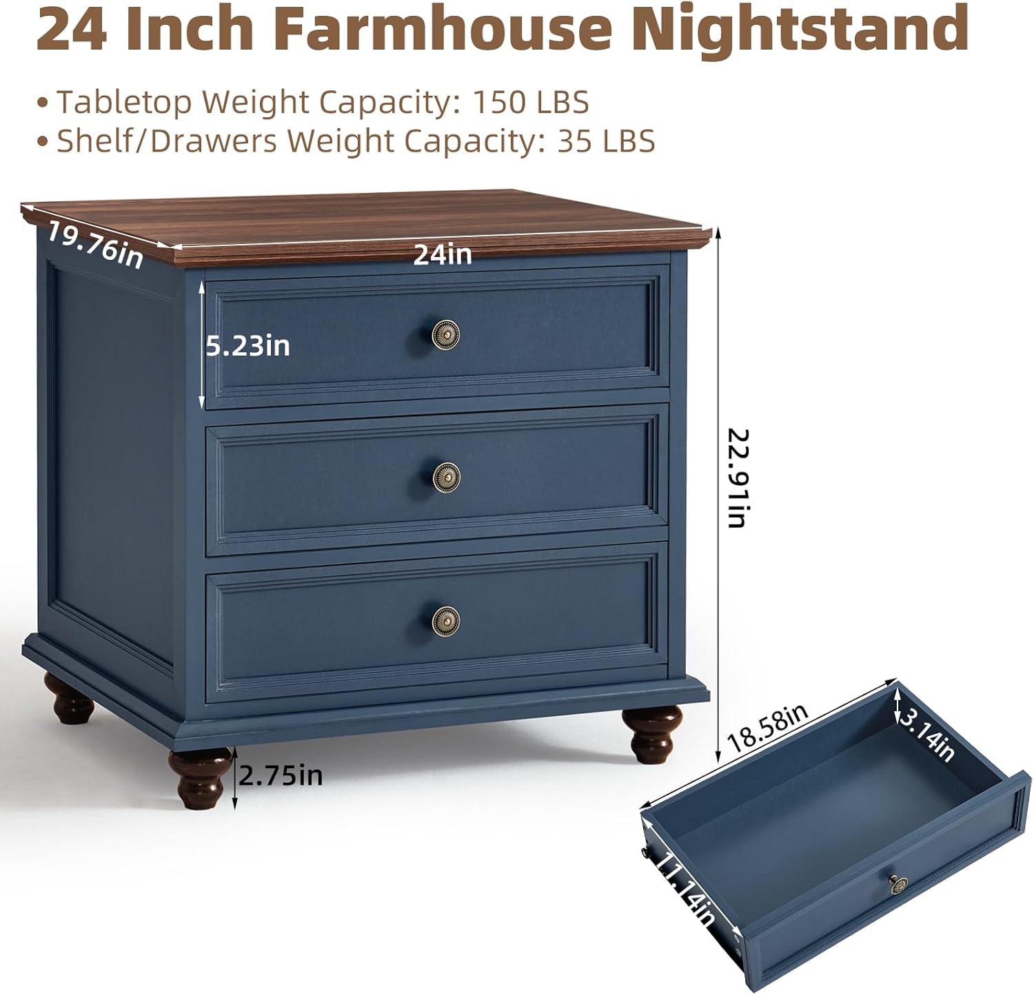 Joaxswe Farmhouse Dresser and Nightstand Sets, Wooden 7 Drawers Dresser & 24' Night Stand with 3 Drawers, 2 Piece Bedroom Furniture Set, Chest of Drawers for Bedroom, Home, Living Room, Hallway