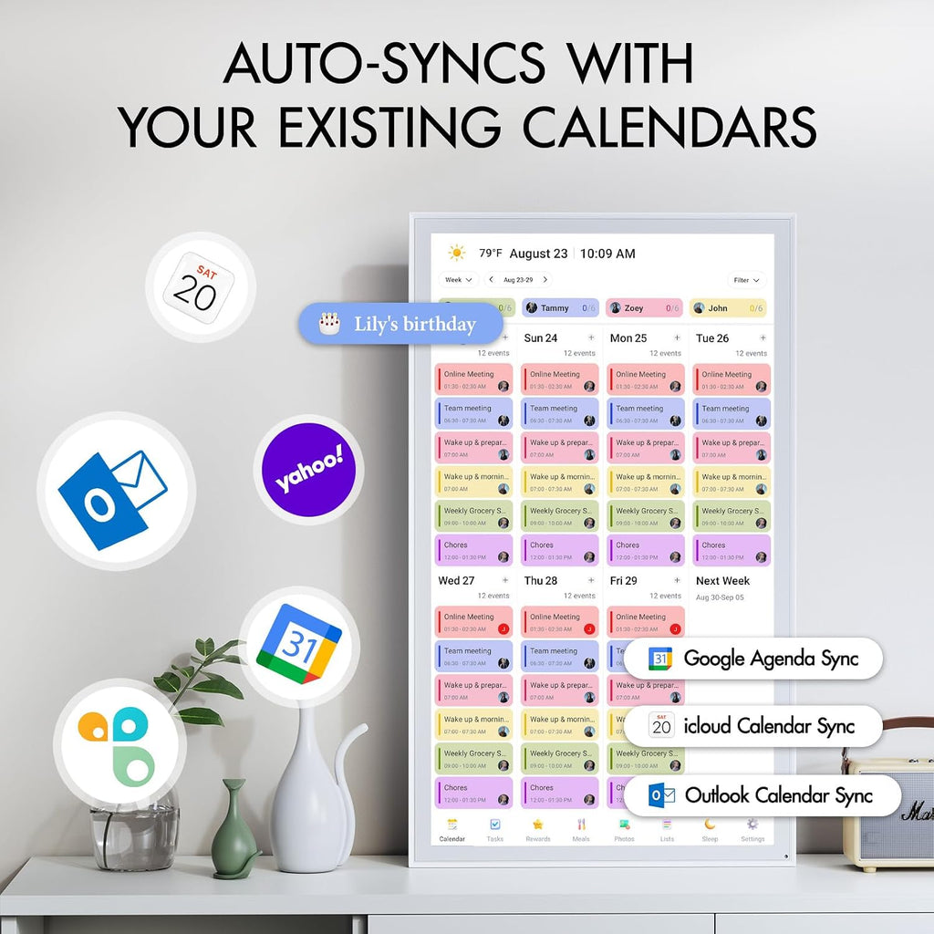 LOOFII 27 Inch Smart Digital Calendar – 1920×1080 Full HD Touchscreen Calendar & Family Planner with Chore Chart & Meal Planner, Wall-Mountable