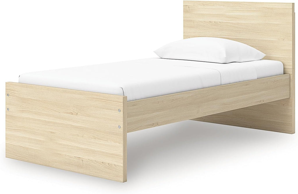 Signature Design by Ashley Onita Minimalist Panel Platform Bed, Foundation or Box Spring Not Needed, Twin, Beige