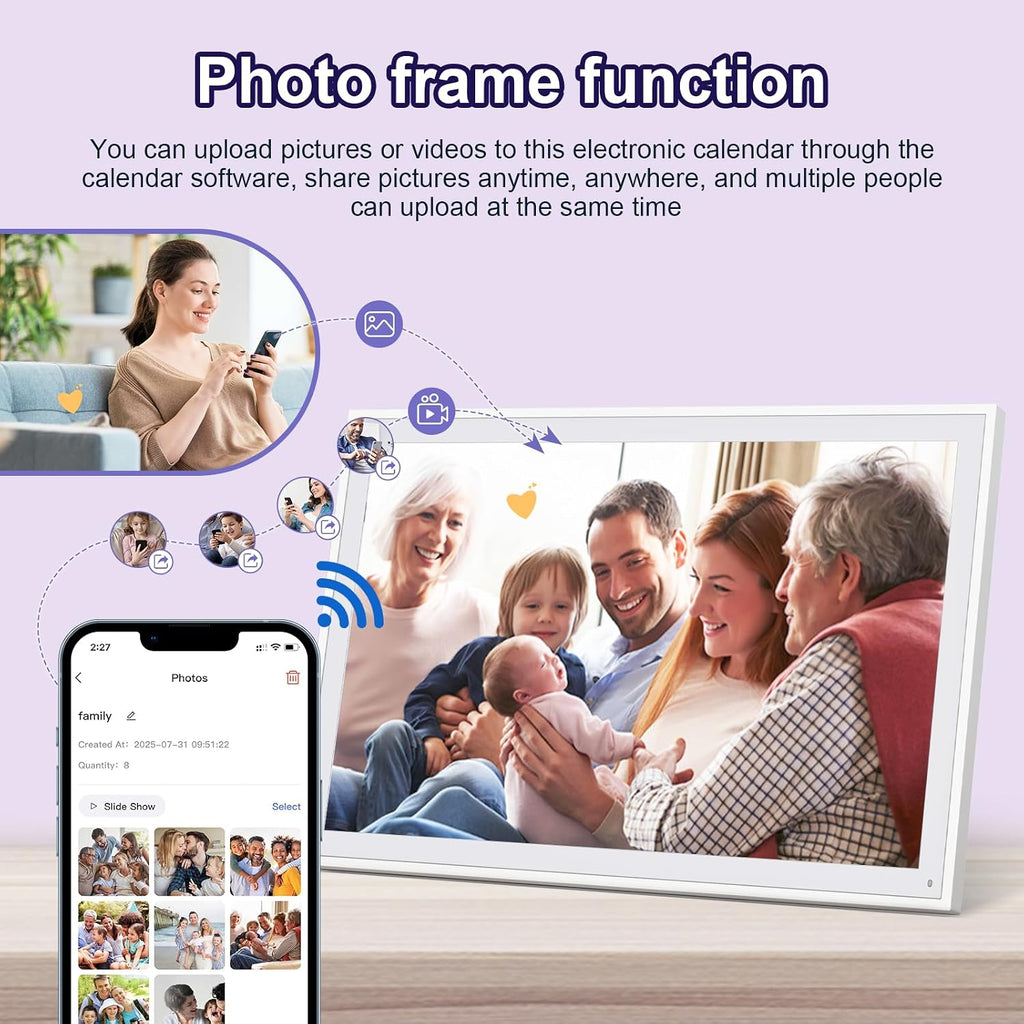 Digital Calendar, Smart WiFi Electronic Calendar&Chore Chart, IPS Touch Screen HD Display for Family Schedules, Share Moments Instantly from Anywhere (14)