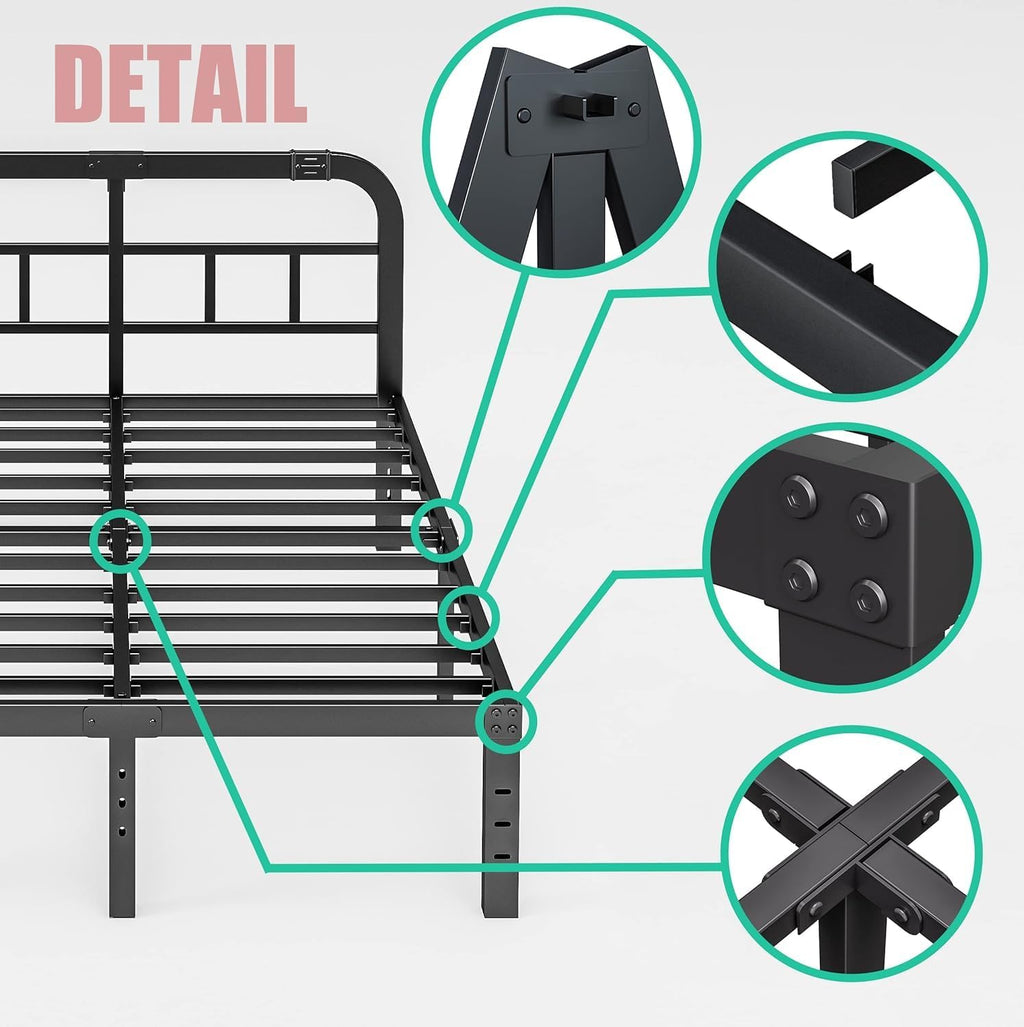 ZIYOO California King Bed Frame with Headboard 18 inch High Heavy Duty Steel Slat with 1500lbs Support, Easy Assembly, Noise Free-Black
