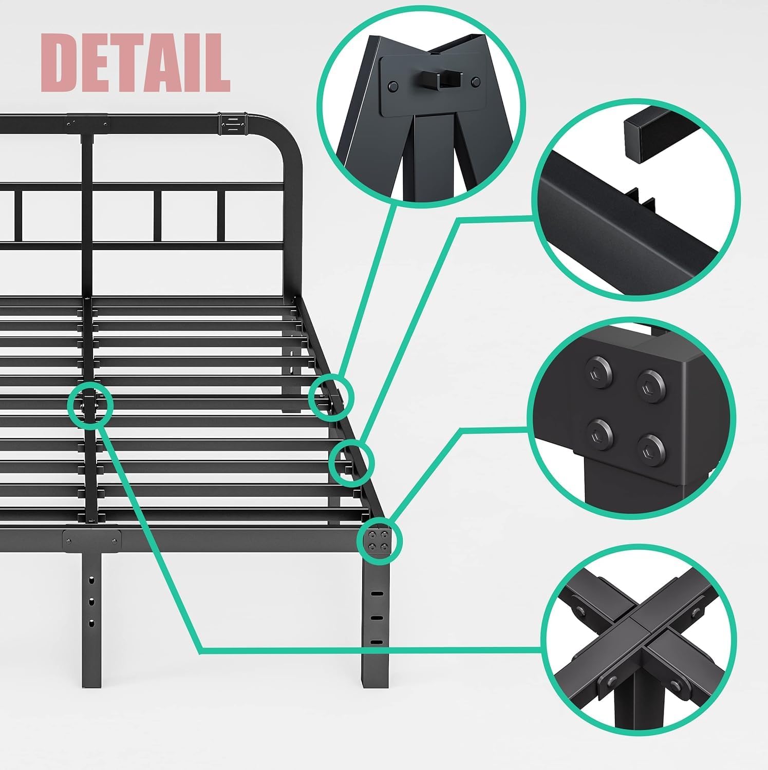 ZIYOO California King Bed Frame with Headboard 18 inch High Heavy Duty Steel Slat with 1500lbs Support, Easy Assembly, Noise Free-Black