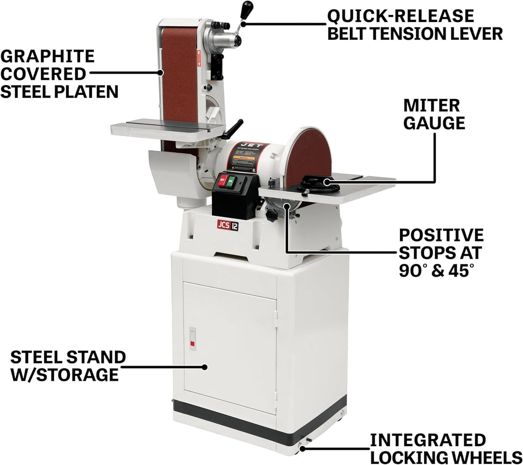 JET 6' x 48' Belt & 12' Disc Sander, Closed Stand, 1-1/2 HP, 115/230V 1Ph (JSG-6CS)